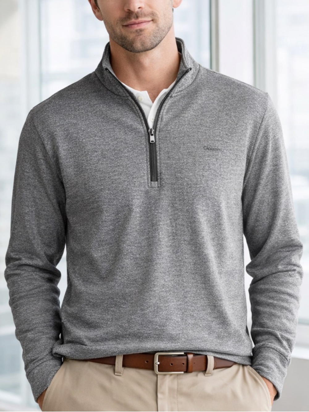 CALVIN KLEIN Mens XL Gray Quarter Zip Pullover Cotton Golf Lightweight Jacket